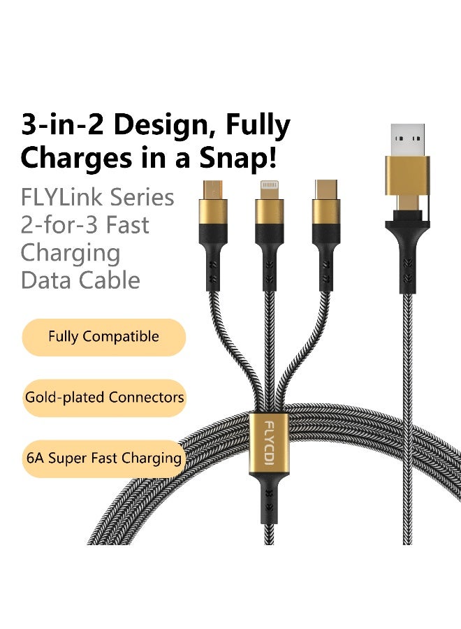 فلاي سي دي اي  6A Multi Charging (1.25M) 3 in 2 Cable Fast Charging USB A to Type C/USB A to Micro/USB A to Lightning Cable Compatible For iPhone 15/14/13/12/11 Series/iPad/Samsung/Huawei and more - Image 4