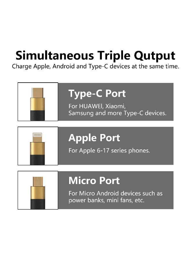 فلاي سي دي اي  6A Multi Charging (1.25M) 3 in 2 Cable Fast Charging USB A to Type C/USB A to Micro/USB A to Lightning Cable Compatible For iPhone 15/14/13/12/11 Series/iPad/Samsung/Huawei and more - Image 5