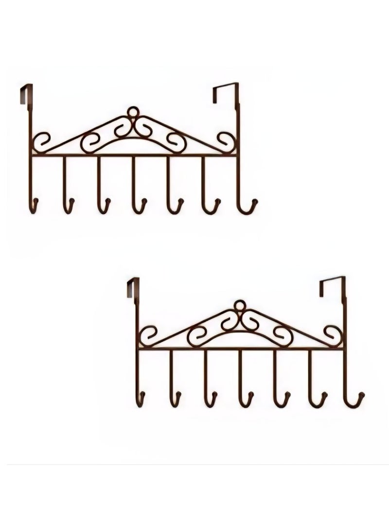 2 Pieces Over Door Clothes Hangers - Non-Slip Metal Clothes Hangers, Heavy Duty, Coat and Clothes Hangers - Set of 2 Metal Laundry Hangers for Adults - Door Hanger for Clothes and Clothing - Bathroom and Bedroom Door Hanger - Door Hanger - Over Door Metal Hanger with 7 Hooks Organizer for Towels, Clothes, Keys, Robes, Hats - Metal Hangers Over Door with 7 Hooks, Suitable for Towels, Coats, Clothes, Hats, Bedroom, Bathroom - Door Coat Hangers Over Door Towel Rack for Hats, Coats, Jackets, Bags, Scarves, Belt, Umbrellas - Image 1