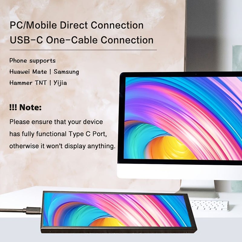 8.8 Inch Ultra Wide Portable Monitor 1920x480 600Nits IPS USB C for Laptop - Image 4