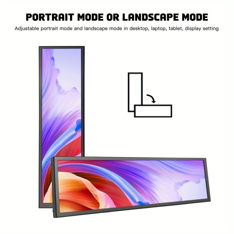 8.8 Inch Ultra Wide Portable Monitor 1920x480 600Nits IPS USB C for Laptop - Image 3