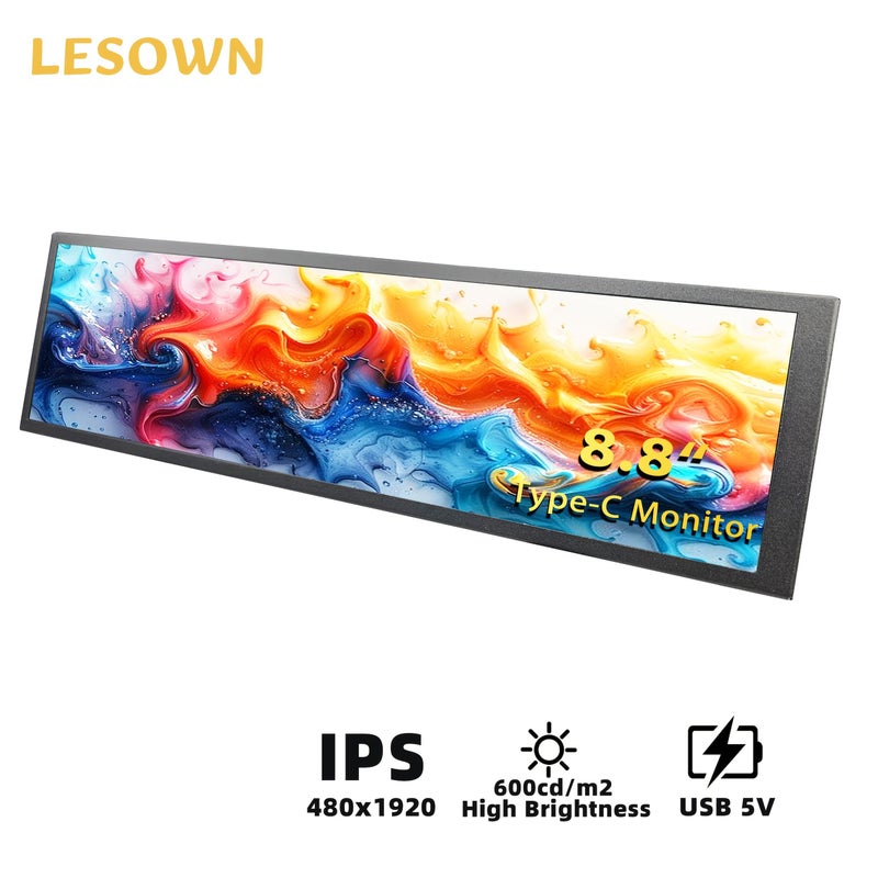 8.8 Inch Ultra Wide Portable Monitor 1920x480 600Nits IPS USB C for Laptop - Image 1