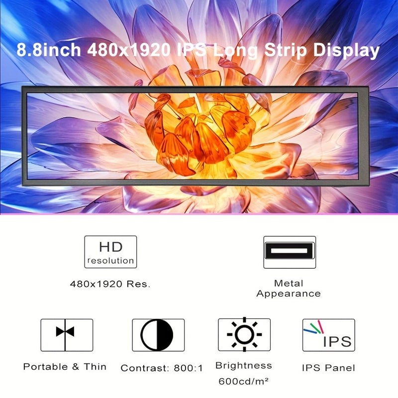 8.8 Inch Ultra Wide Portable Monitor 1920x480 600Nits IPS USB C for Laptop - Image 2