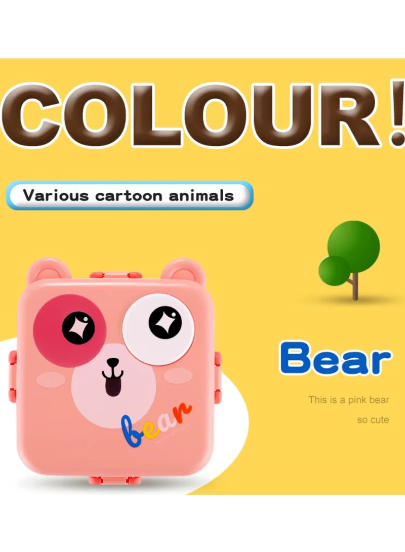 Twisoo Kids Lunch Box Stainless Steel Insulated – Double Decker Leakproof Bento Box with Spoon, Soup Bowl, Dishwasher Safe, Durable, Perfect for School or Travel 1120ml (Bear Pink) - Image 4