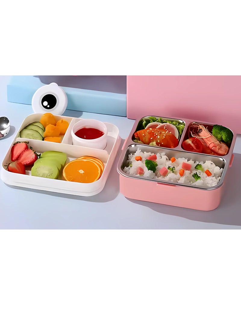 Twisoo Kids Lunch Box Stainless Steel Insulated – Double Decker Leakproof Bento Box with Spoon, Soup Bowl, Dishwasher Safe, Durable, Perfect for School or Travel 1120ml (Bear Pink) - Image 3