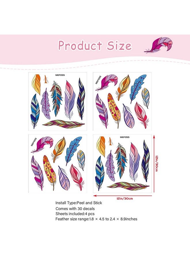 MEFOSS 4 Sheets Colorful Feather Wall Stickers Peel and Stick DIY Feather Wall Decals for Living Room Bedroom Kids Room Wall Decor Kitchen Window Furniture Decoration - Image 3
