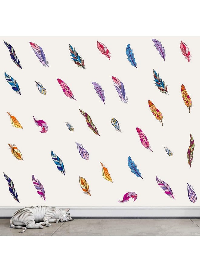 MEFOSS 4 Sheets Colorful Feather Wall Stickers Peel and Stick DIY Feather Wall Decals for Living Room Bedroom Kids Room Wall Decor Kitchen Window Furniture Decoration - Image 1