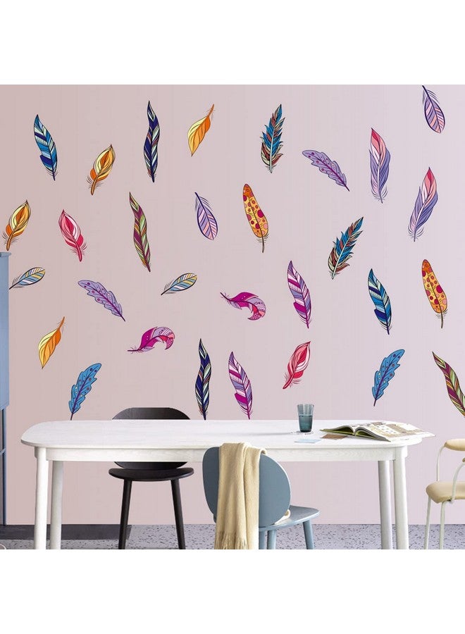 MEFOSS 4 Sheets Colorful Feather Wall Stickers Peel and Stick DIY Feather Wall Decals for Living Room Bedroom Kids Room Wall Decor Kitchen Window Furniture Decoration - Image 2