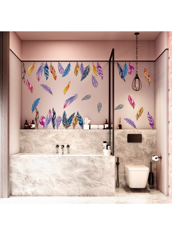 MEFOSS 4 Sheets Colorful Feather Wall Stickers Peel and Stick DIY Feather Wall Decals for Living Room Bedroom Kids Room Wall Decor Kitchen Window Furniture Decoration - Image 5