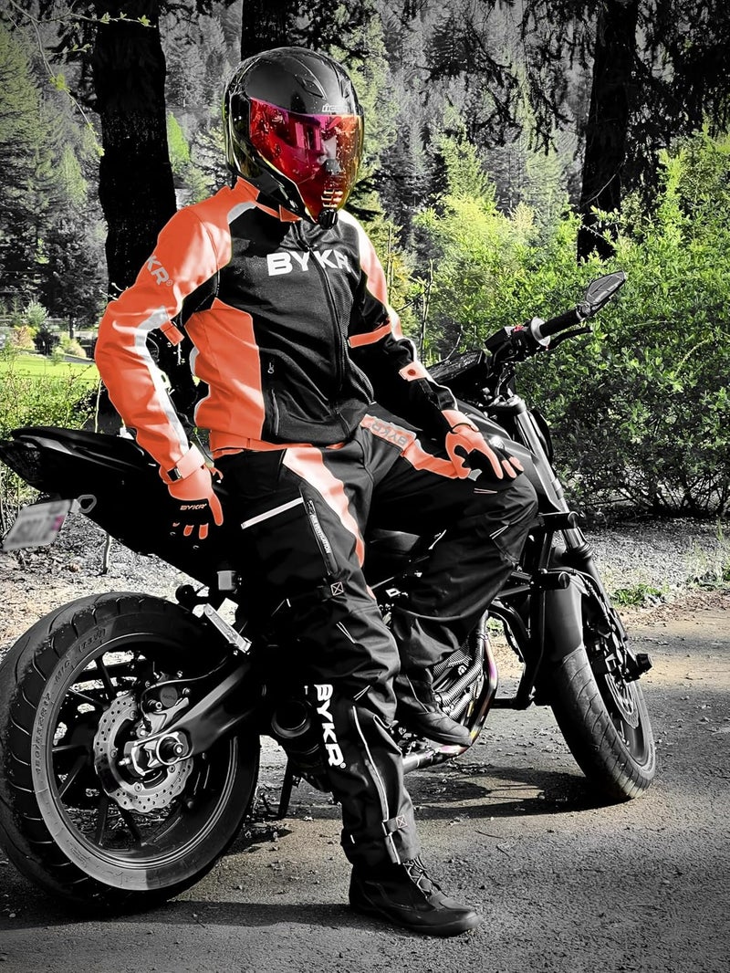 BYKR Mesh Motorcycle Jacket for Men - Breathable Riding Protective Jacket, CE Armored, Orange, 4XL - Image 3