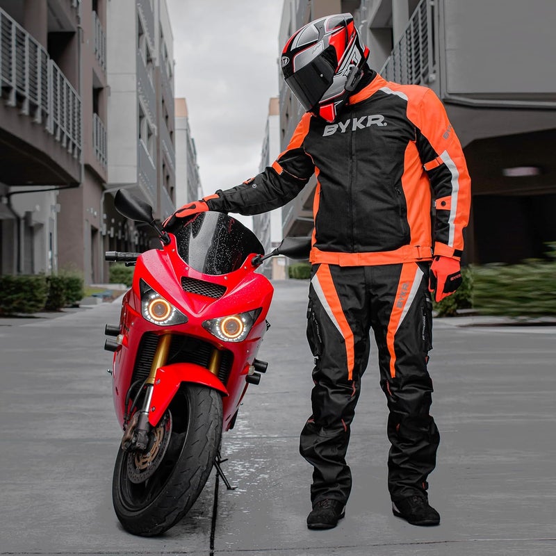 BYKR Mesh Motorcycle Jacket for Men - Breathable Riding Protective Jacket, CE Armored, Orange, 4XL - Image 2