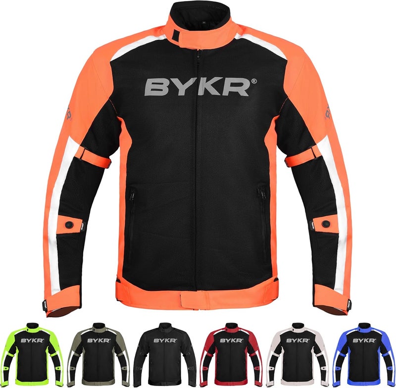 BYKR Mesh Motorcycle Jacket for Men - Breathable Riding Protective Jacket, CE Armored, Orange, 4XL - Image 1
