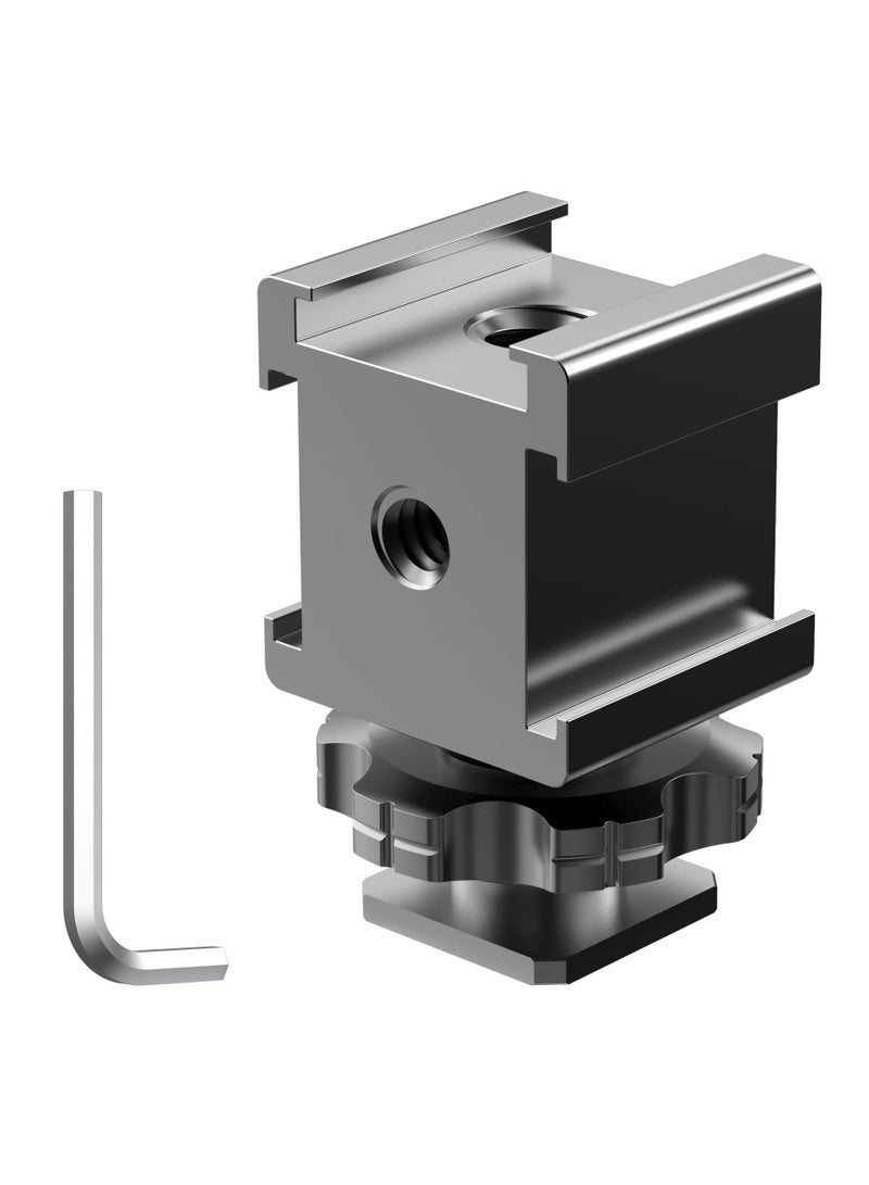 Camera Cold Shoe Mount Adapter, Aluminium Alloy Triple Hot Shoe Extension Bracket Holder for GoPro DSLR Cameras Flash Light, Monitor, Microphone - Image 1