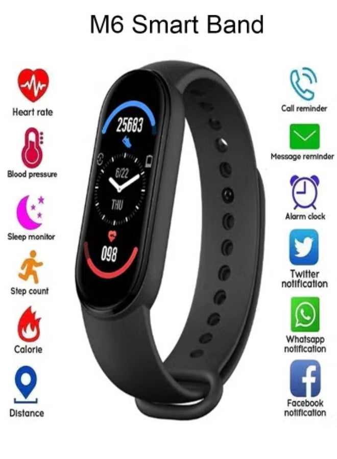 ساعة ذكية M6 مغناطيسية – متعقب لياقة بشاشة لمس ملونة OLED كاملة، مزودة بمراقبة مستوى الأكسجين، وشحن مغناطيسي، مقاومة للماء بمعيار IP67، ساعة رياضية أنيقة للرجال والنساء – باللون الأسود - Image 1