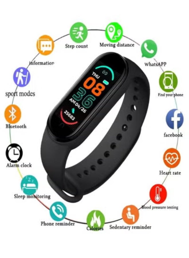 ساعة ذكية M6 مغناطيسية – متعقب لياقة بشاشة لمس ملونة OLED كاملة، مزودة بمراقبة مستوى الأكسجين، وشحن مغناطيسي، مقاومة للماء بمعيار IP67، ساعة رياضية أنيقة للرجال والنساء – باللون الأسود - Image 2