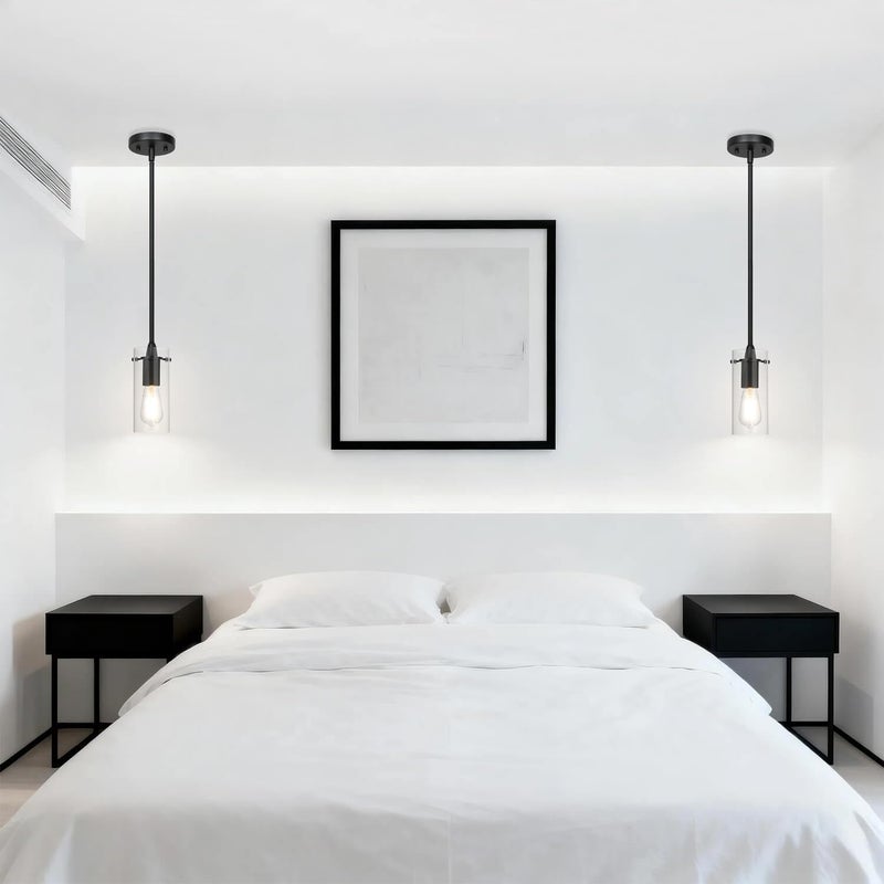 XiNBEi Lighting Black Pendant Lights with Glass Shade for Kitchen Island | Glass Hanging Lights, Adjustable Hanging Height, Modern Design, Kitchen Pendant Lighting for Dining Room Bedroom & Hallway - Image 3