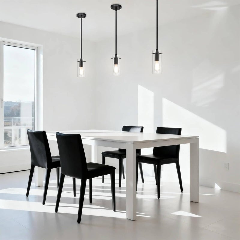 XiNBEi Lighting Black Pendant Lights with Glass Shade for Kitchen Island | Glass Hanging Lights, Adjustable Hanging Height, Modern Design, Kitchen Pendant Lighting for Dining Room Bedroom & Hallway - Image 4