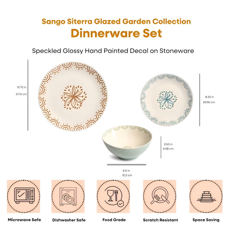 Sango 12-Piece Speckled Stoneware Dinnerware Set for 4- Glossy Plates and Bowls Set with Hand-Painted Floral Pattern, Rustic Ceramic Dish Set, Elegant Dishes for Everyday Dining, Siterra Glazed Garden - Image 2