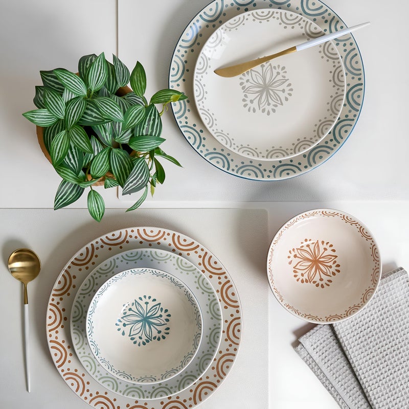 Sango 12-Piece Speckled Stoneware Dinnerware Set for 4- Glossy Plates and Bowls Set with Hand-Painted Floral Pattern, Rustic Ceramic Dish Set, Elegant Dishes for Everyday Dining, Siterra Glazed Garden - Image 3