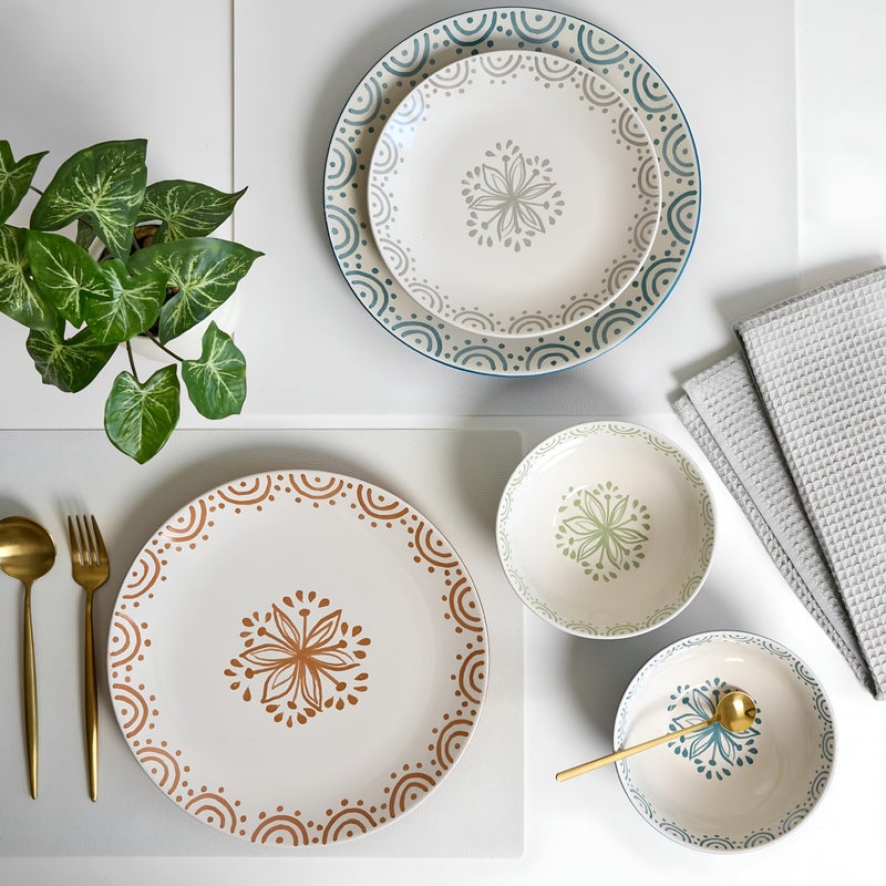 Sango 12-Piece Speckled Stoneware Dinnerware Set for 4- Glossy Plates and Bowls Set with Hand-Painted Floral Pattern, Rustic Ceramic Dish Set, Elegant Dishes for Everyday Dining, Siterra Glazed Garden - Image 5