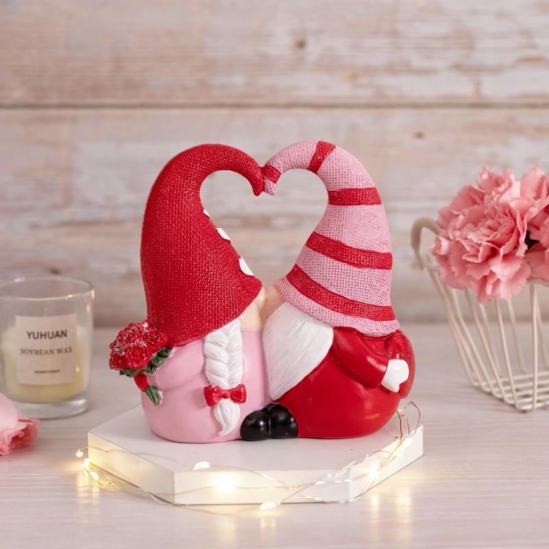 Elegondrar 5.4" H Valentine Gnomes, Resin Kissing Swedish Tomtes Couple Figurinesï¼ŒValentine Decorations for Home, Gnomes Gifts for Women - Image 3