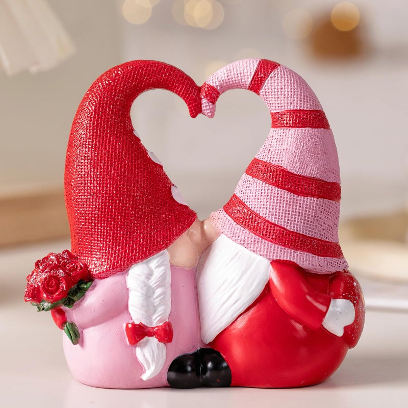 Elegondrar 5.4" H Valentine Gnomes, Resin Kissing Swedish Tomtes Couple Figurinesï¼ŒValentine Decorations for Home, Gnomes Gifts for Women - Image 1
