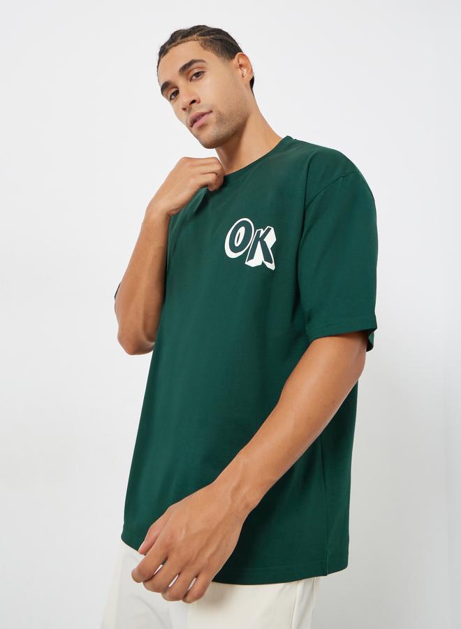 Styli Men Green Oversized Graphic Print T-Shirt - Image 3