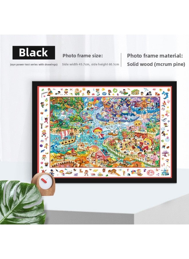 Solid Wood Photo Frame Mounted Creative Picture Frame Wall Hanging 500 Pieces 1000 Pieces Puzzle Special Picture Frame Wooden Exquisite Picture Frame-Color:Eye Test With Drawing Puzzles-Black  - Image 1