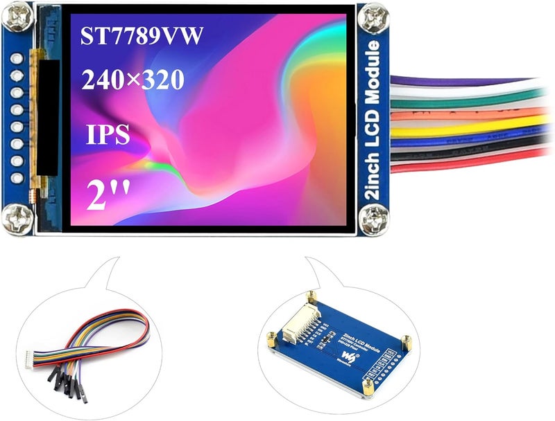Waveshare 2inch Mini LCD Screen - Compatible with Raspberry Pi/Arduino/STM32, 240x320 Resolution IPS LCD Display, 262K RGB Color, Embedded ST7789VW Driver, SPI Interface - Image 1