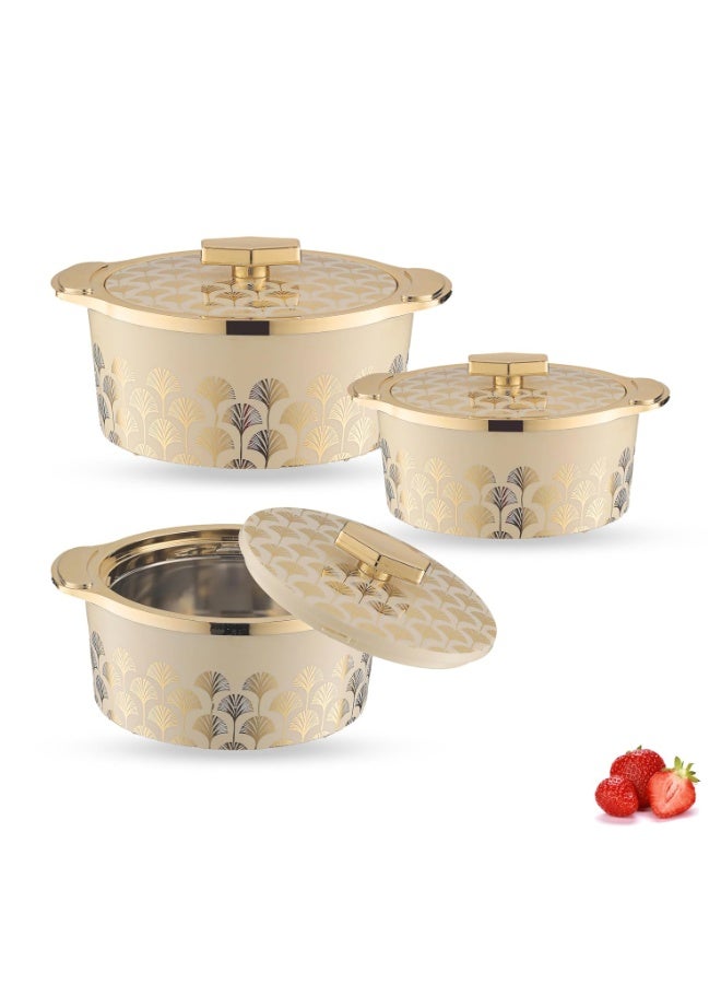 Trueware Floraa Fine Inner Steel Mirror Casserole Set of 3, 750,1000 & 1500 ml  | PU Insulated | BPA Free | Odour Proof | Food Grade | Ideal for Chapatti | Roti | Curd Maker | Thermoware | Hot Pot - Image 1