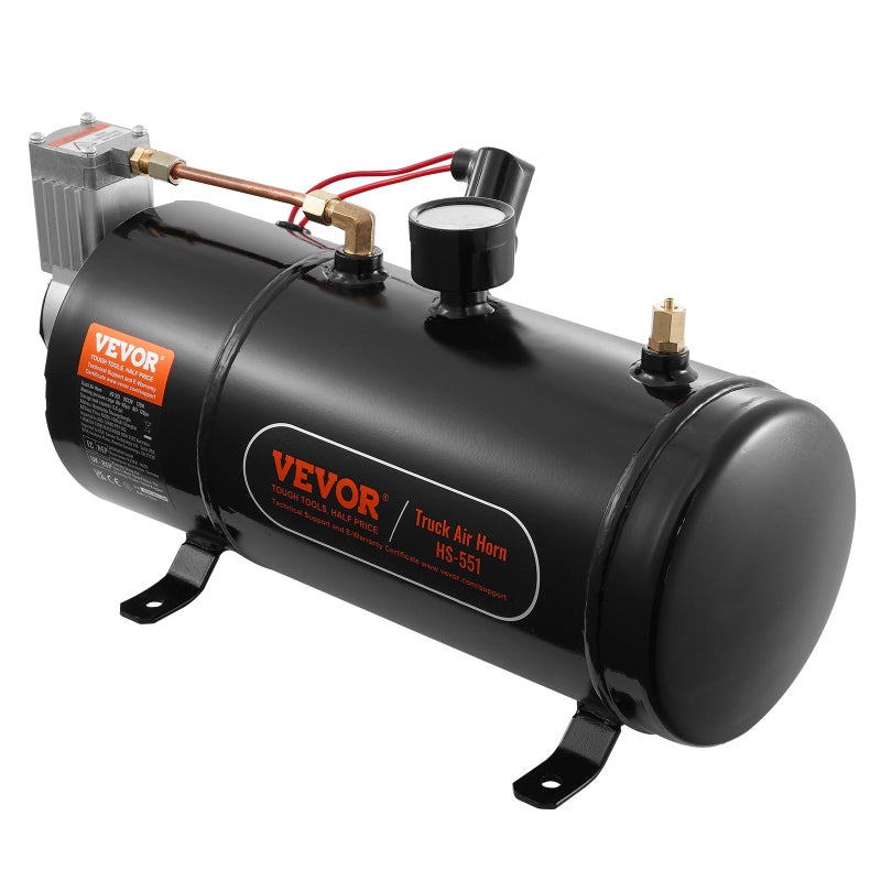 VEVOR 12V Air Compressor with Tank 0.8 Gallon/3 L, Train Horn Air Compressor, 120 psi Working Pressure Onboard Air Compressor System for Train Air Horns, Inflating Tires, Air Mattresses - Image 1