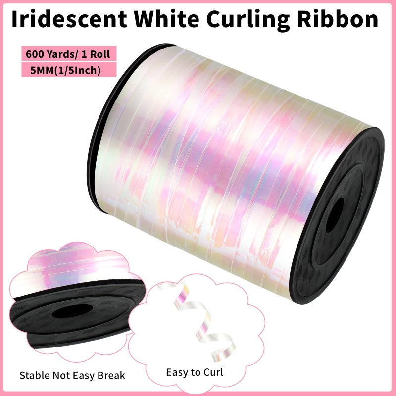woric 600 Yards Iridescent White Curling Ribbon 1/5 Inch Balloon String Ribbon Thin Crafts Ribbons for Crafts Project Gift Wrapping Gift Bags Wedding Party Easter Decorations - Image 2