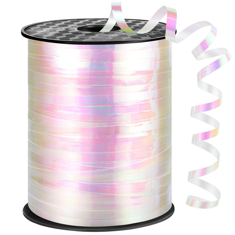 woric 600 Yards Iridescent White Curling Ribbon 1/5 Inch Balloon String Ribbon Thin Crafts Ribbons for Crafts Project Gift Wrapping Gift Bags Wedding Party Easter Decorations - Image 1