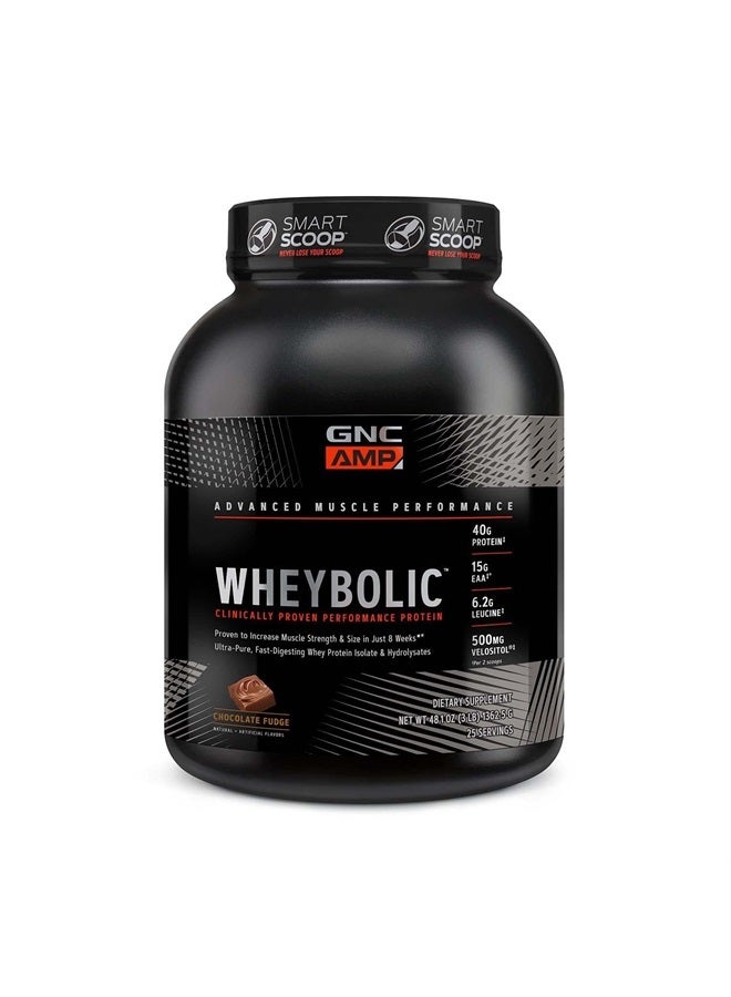 GNC AMP Wheybolic | Targeted Muscle Building and Workout Support Formula | Pure Whey Protein Powder Isolate with BCAA | Gluten Free | 25 Servings | Chocolate Fudge  - Image 1