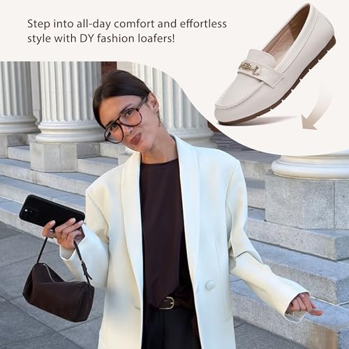 DeYashopin Women's Loafer Shoes Leisure Slip On Work Shoes Comfort Walking Flats White 5.5 - Image 5