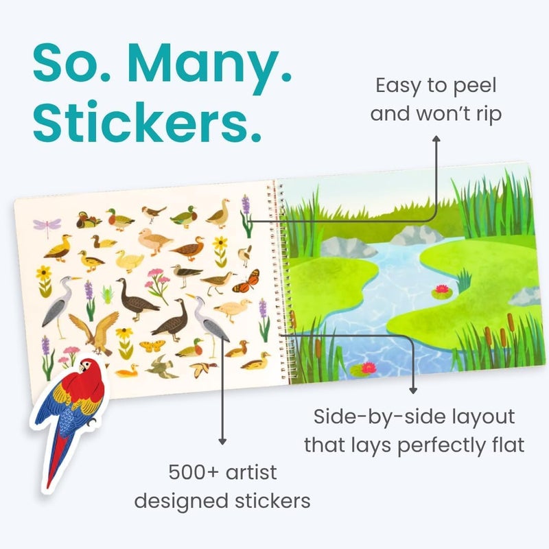 CUPKIN Bird Sticker Book Activity for Kids, Toddler Airplane Travel Essentials, 500+ Parrot Stickers + 12 Scenes + 12 Coloring Book Pages, Bird Lover Kids Gift, Kid Crafts for Ages 2-8 - Image 2