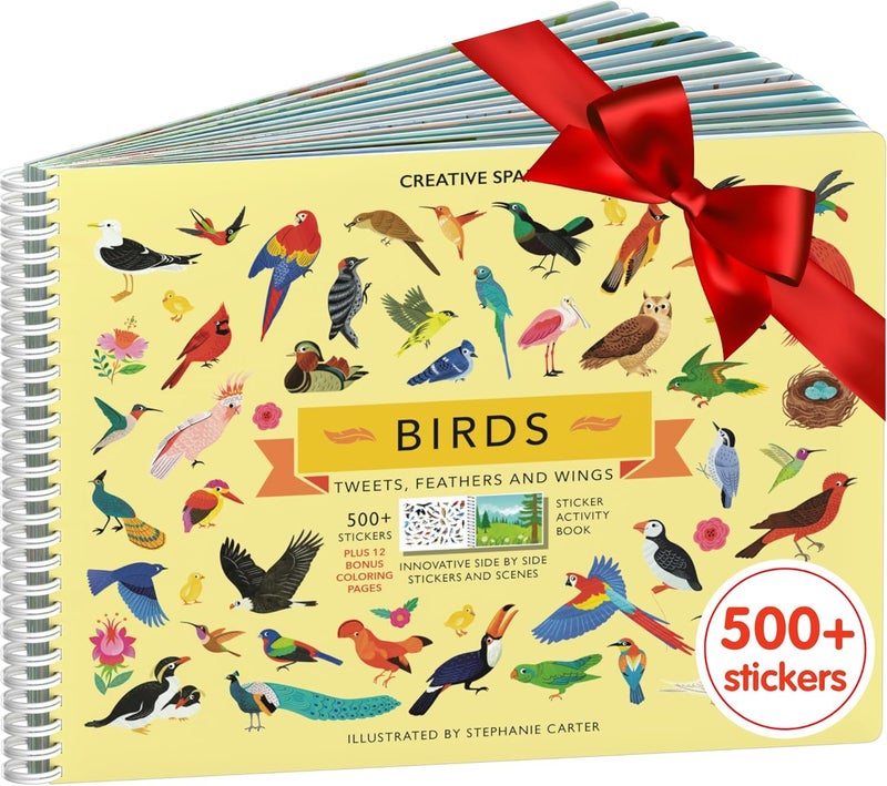 CUPKIN Bird Sticker Book Activity for Kids, Toddler Airplane Travel Essentials, 500+ Parrot Stickers + 12 Scenes + 12 Coloring Book Pages, Bird Lover Kids Gift, Kid Crafts for Ages 2-8 - Image 1