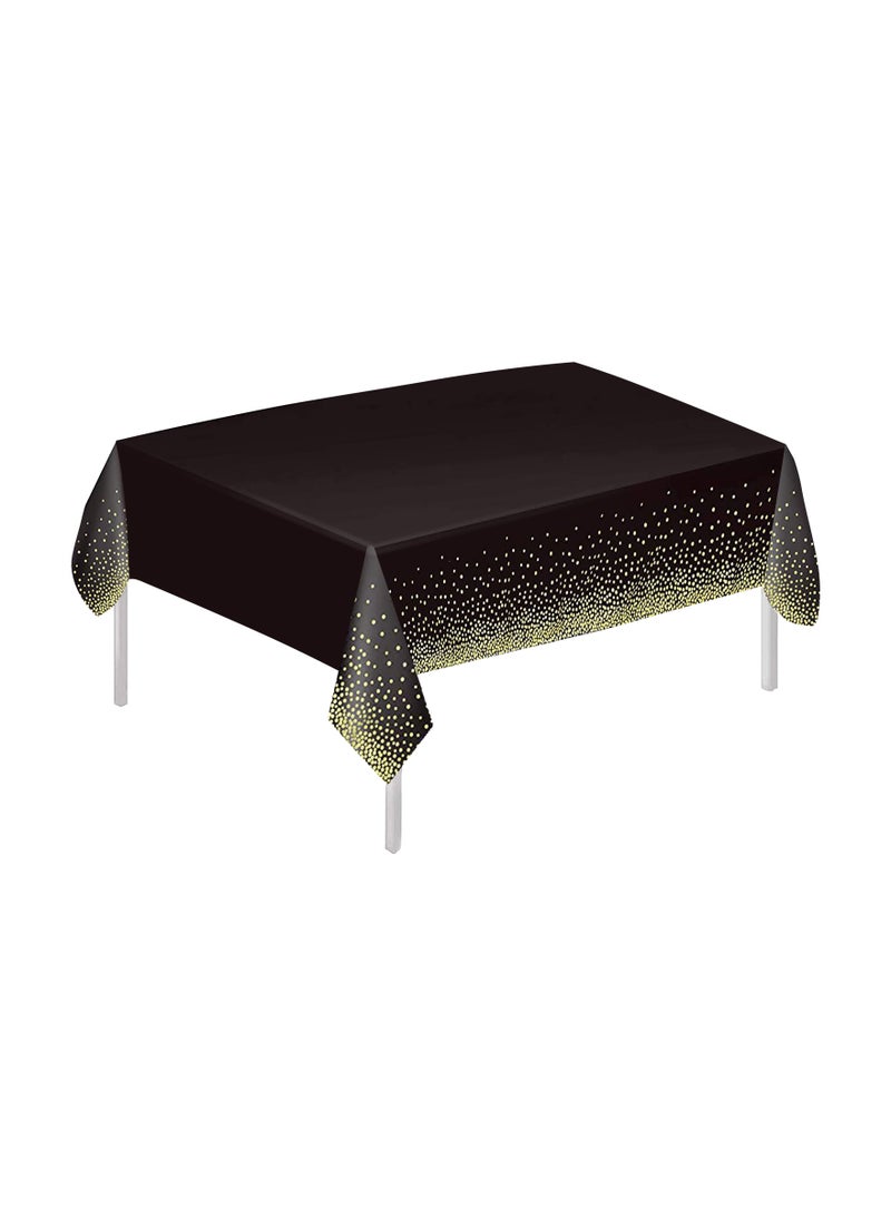 MARKQ Plastic Dot Tablecloth for Rectangle Table 54" x 72" Disposable Table Cover for Bridal Shower Wedding Birthday Party Decorations (Black and Gold)  - Image 1
