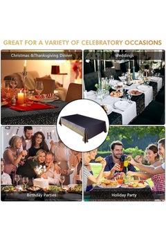 MARKQ Plastic Dot Tablecloth for Rectangle Table 54" x 72" Disposable Table Cover for Bridal Shower Wedding Birthday Party Decorations (Black and Gold)  - Image 5