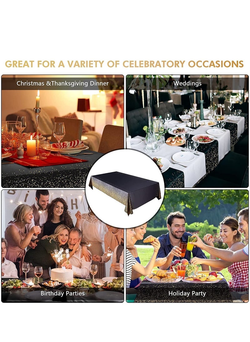 MARKQ Plastic Dot Tablecloth for Rectangle Table 54" x 72" Disposable Table Cover for Bridal Shower Wedding Birthday Party Decorations (Black and Gold)  - Image 5