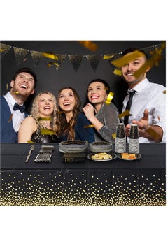 MARKQ Plastic Dot Tablecloth for Rectangle Table 54" x 72" Disposable Table Cover for Bridal Shower Wedding Birthday Party Decorations (Black and Gold)  - Image 3