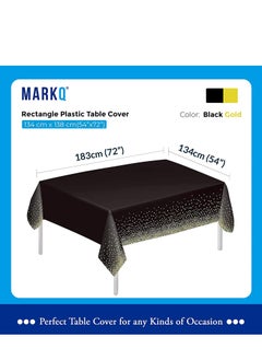 MARKQ Plastic Dot Tablecloth for Rectangle Table 54" x 72" Disposable Table Cover for Bridal Shower Wedding Birthday Party Decorations (Black and Gold)  - Image 2