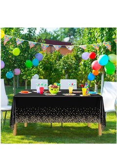 MARKQ Plastic Dot Tablecloth for Rectangle Table 54" x 72" Disposable Table Cover for Bridal Shower Wedding Birthday Party Decorations (Black and Gold)  - Image 4