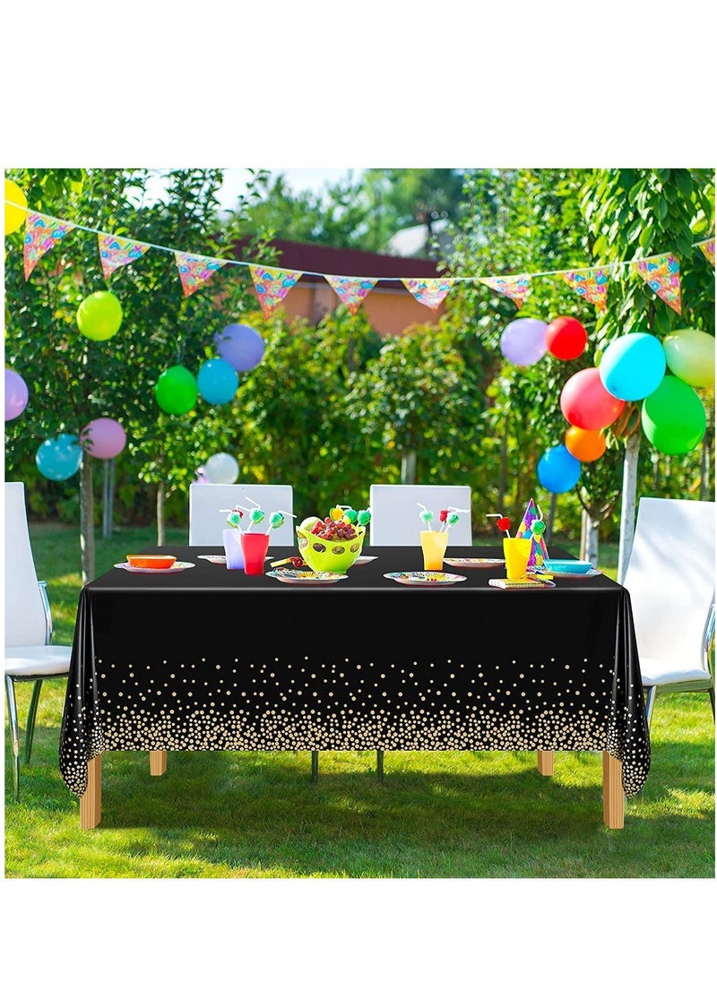 MARKQ Plastic Dot Tablecloth for Rectangle Table 54" x 72" Disposable Table Cover for Bridal Shower Wedding Birthday Party Decorations (Black and Gold)  - Image 4