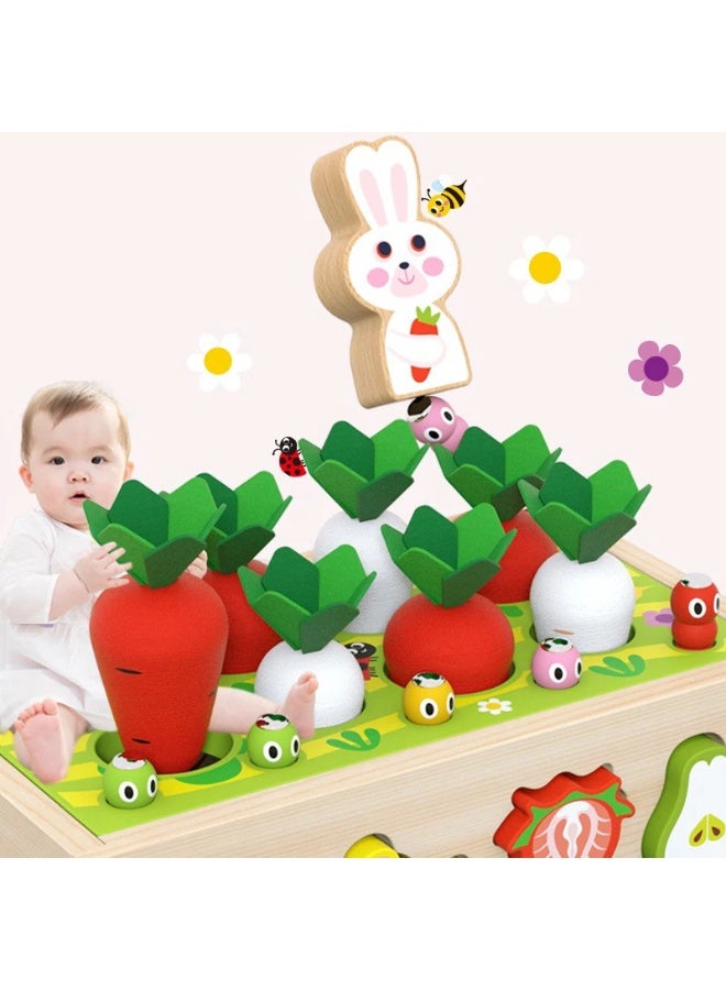 Children's Wooden Farm Theme Carrot-Pulling Toy with Shape Matching Building Blocks - Image 5
