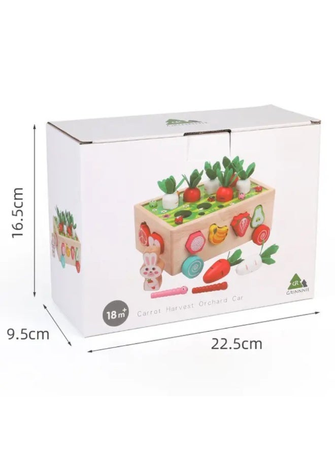 Children's Wooden Farm Theme Carrot-Pulling Toy with Shape Matching Building Blocks - Image 4