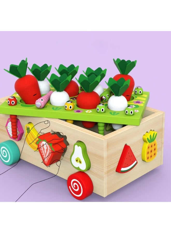Children's Wooden Farm Theme Carrot-Pulling Toy with Shape Matching Building Blocks - Image 3