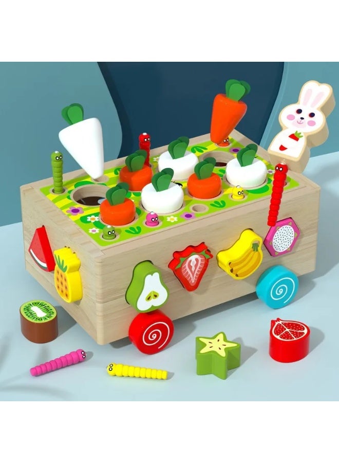 Children's Wooden Farm Theme Carrot-Pulling Toy with Shape Matching Building Blocks - Image 1