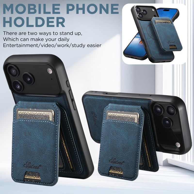 Suteni For Iphone 17 Pro H16 Litchi Texture Leather Detachable Wallet Back Phone Case(Blue) - Image 4