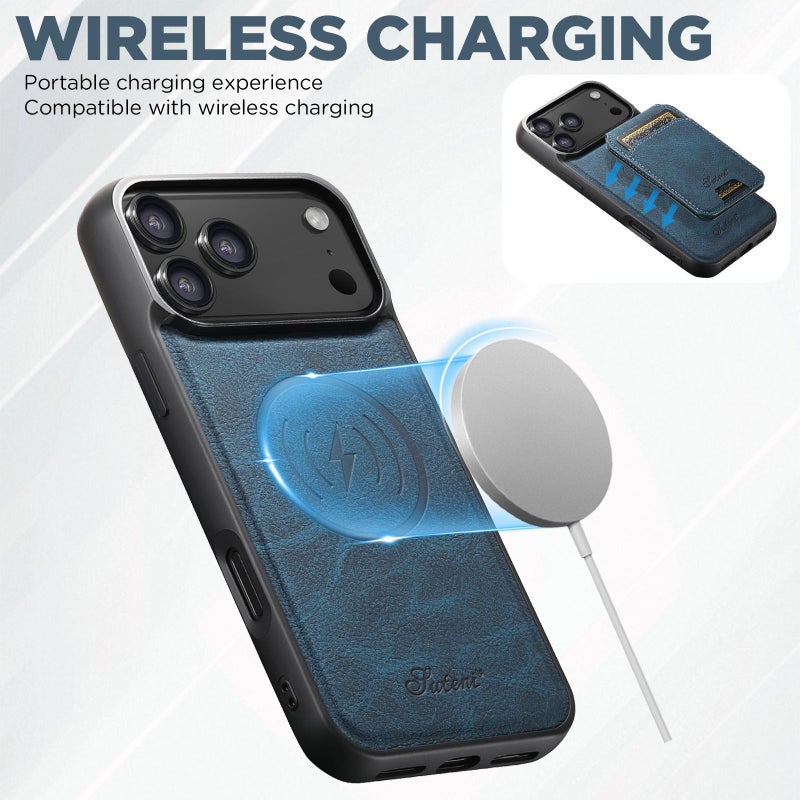 Suteni For Iphone 17 Pro H16 Litchi Texture Leather Detachable Wallet Back Phone Case(Blue) - Image 5